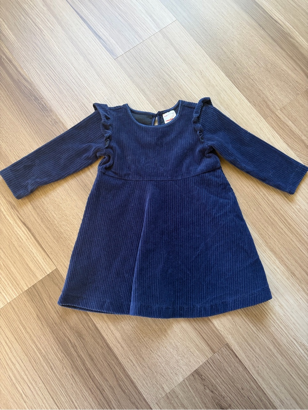 Hanna Andersson Navy Corduroy Ruffle-Shoulder Dress